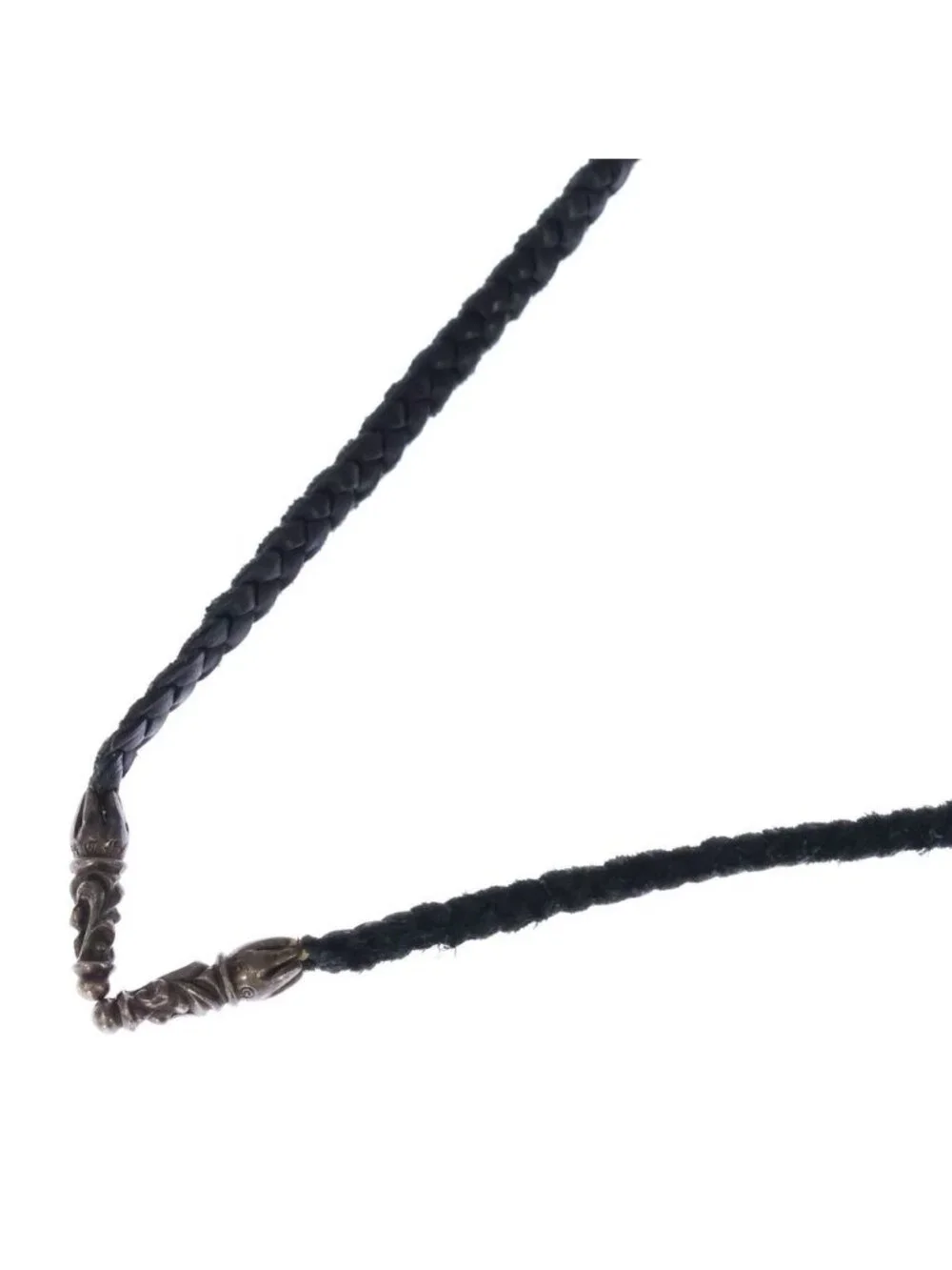Chrome Hearts Leather Braid Scroll Necklace Black Silver